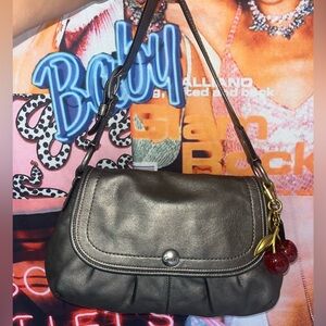 RARE * Y2k Coach Dark Grey Pleated Silver Soho Hobo Leather Shoulder Bag